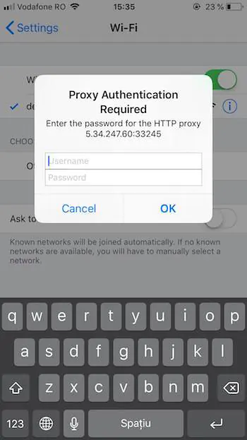 IOS Proxy Authentication Modal